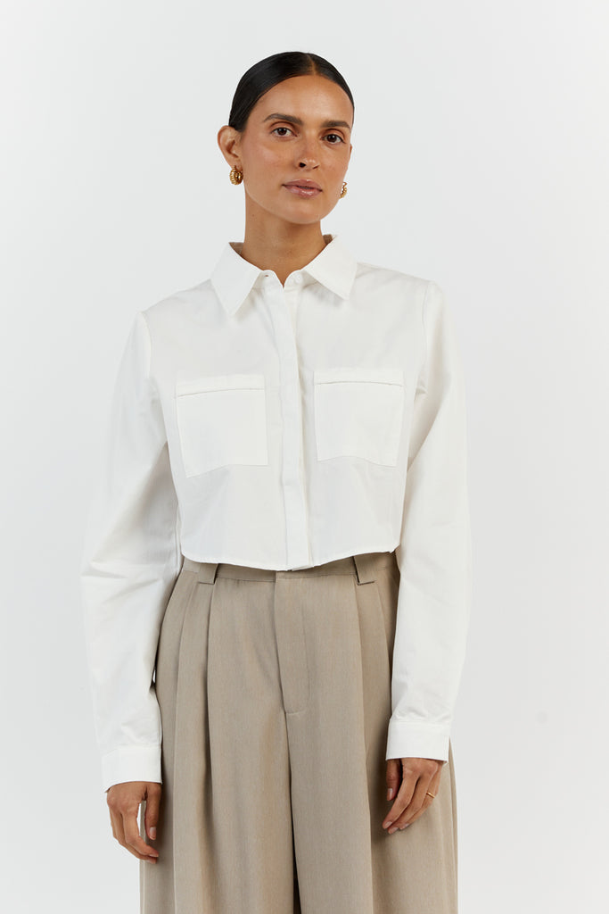 JORDY WHITE COTTON CROPPED SHIRT | Dissh