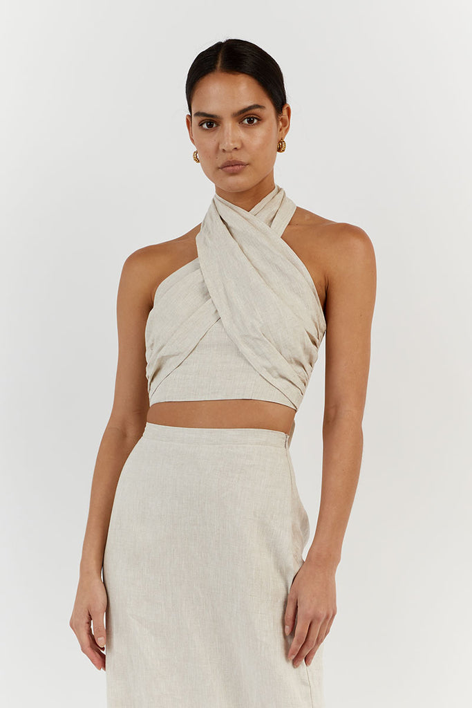 GINA NATURAL LINEN HALTER CROP TOP | Dissh