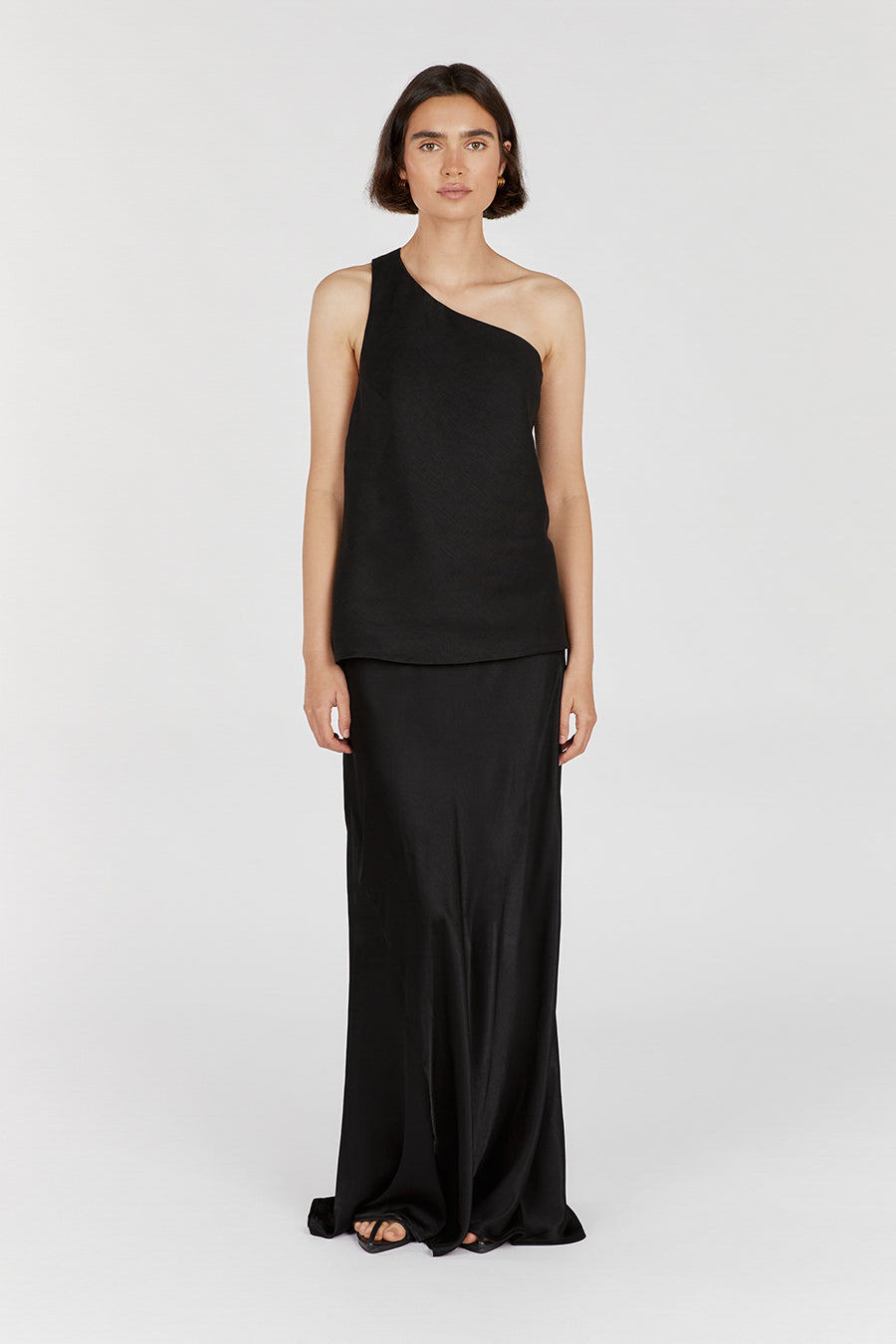 ADDISON BLACK LINEN ASYMMETRIC TOP