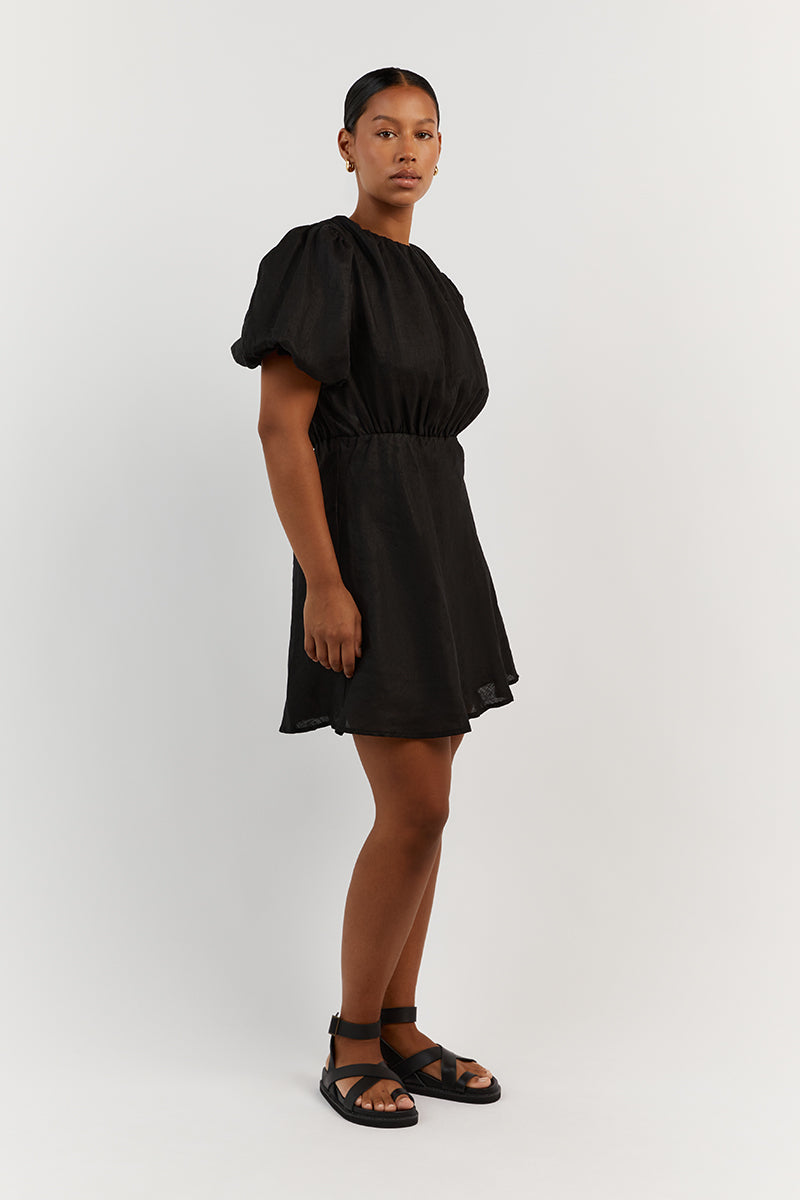 Short black store linen dress