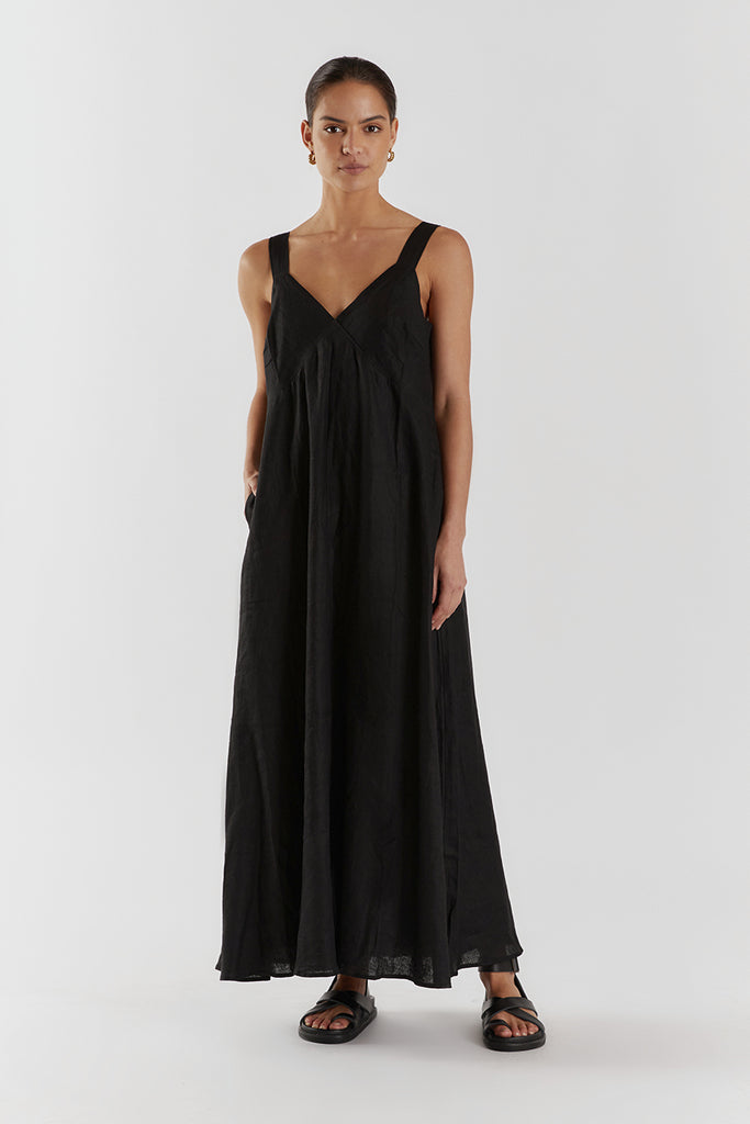 TIARNE BLACK LINEN MAXI DRESS | Dissh