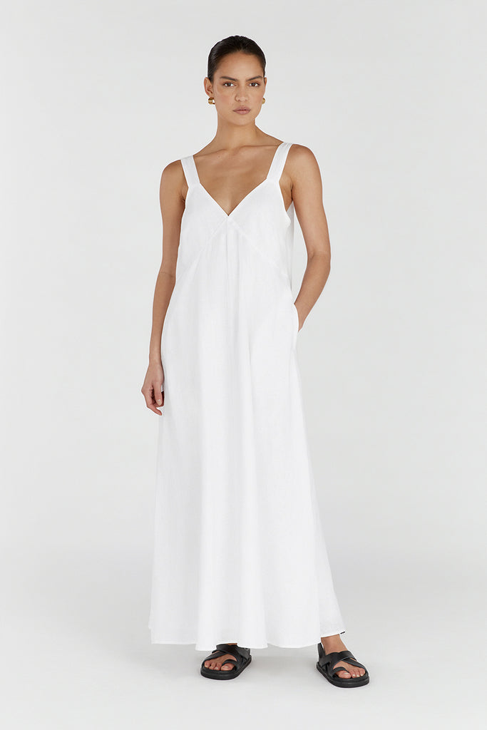 TIARNE WHITE LINEN MAXI DRESS | Dissh