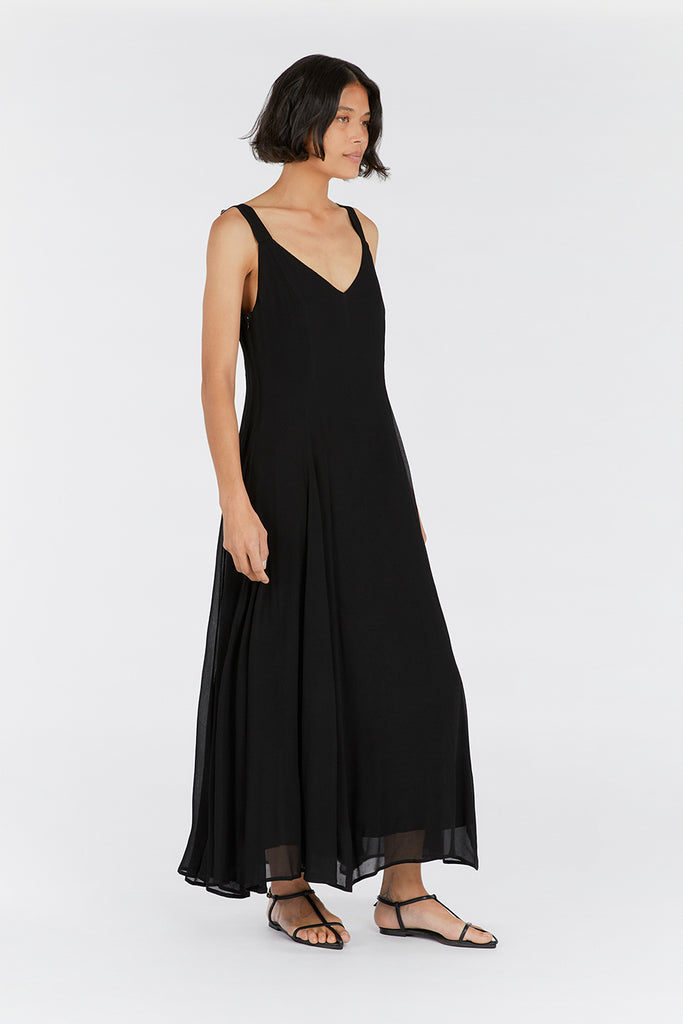 EMILY BLACK V-NECK MAXI DRESS | Dissh