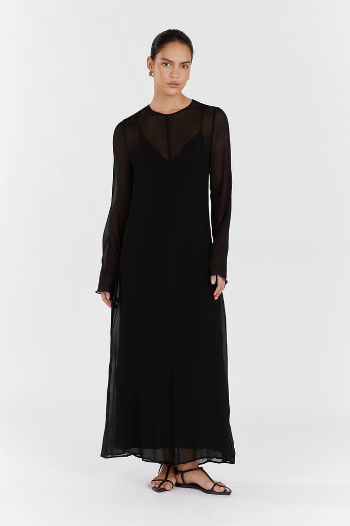 MARI BLACK LONG SLEEVED DRESS | Dissh