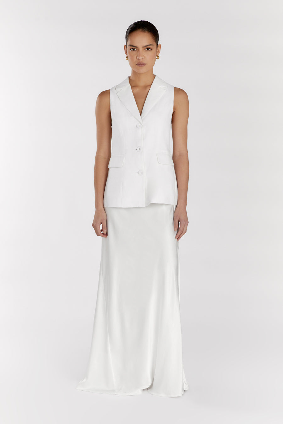 KRISTIN WHITE LINEN LONGLINE VEST