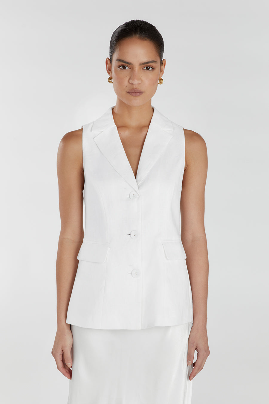 KRISTIN WHITE LINEN LONGLINE VEST