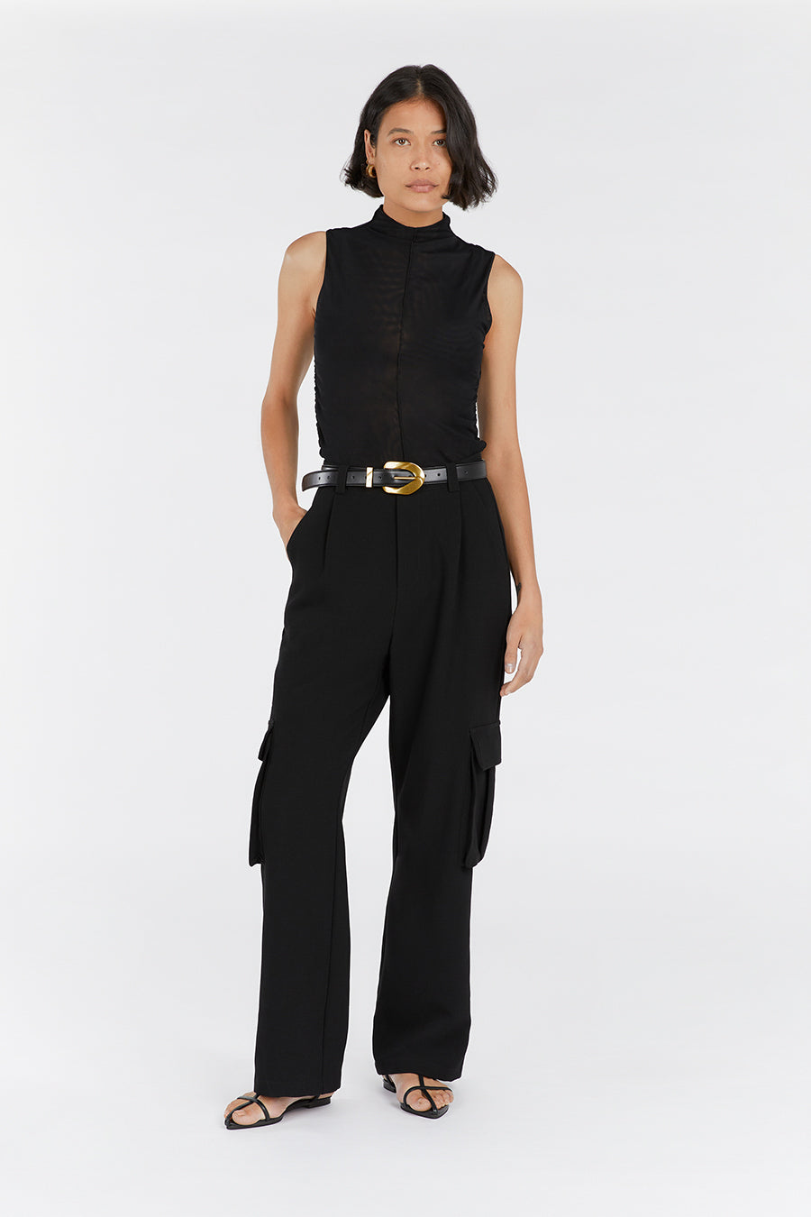 JAGGER BLACK SLEEVELESS MESH TOP