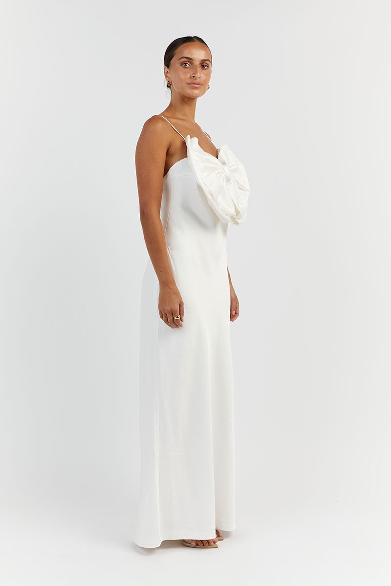 AISLE WHITE FRONT BOW MIDI DRESS