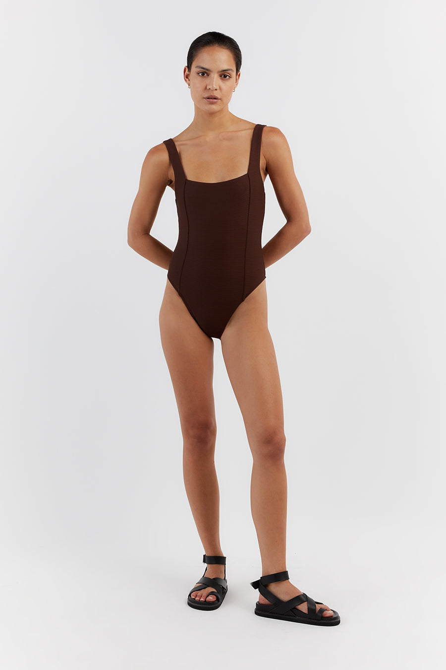 AMAYA CHOC SQUARE NECK ONE PIECE | Dissh