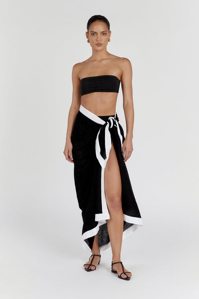 Michelle wearing CALLIE BLACK BANDEAU TOP