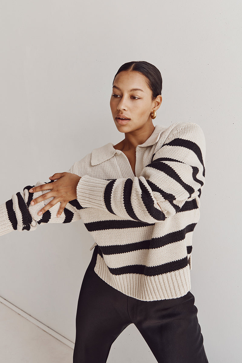 COLBIE BLACK AND STONE KNIT JUMPER | Dissh