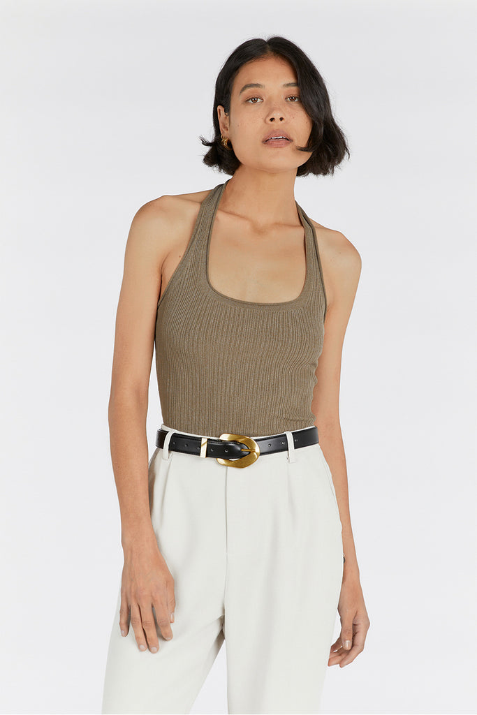 EDDISON MOSS KNIT HALTER TOP | Dissh