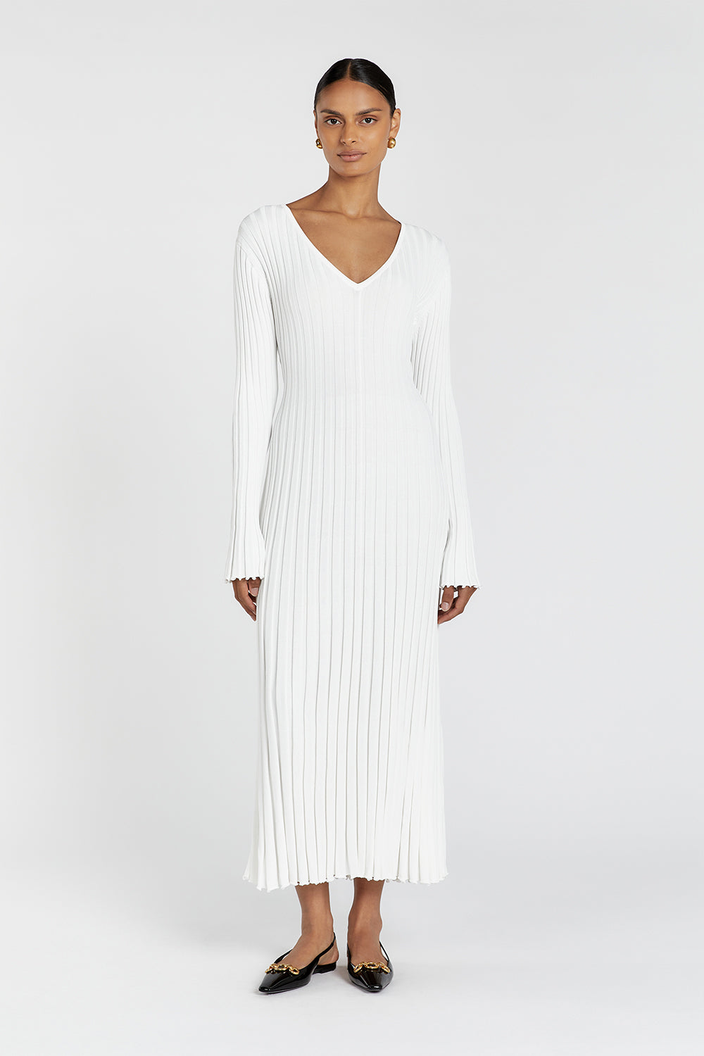 Long Sleeve Pearl Mesh Overlay Maxi Dress – Little White Dress