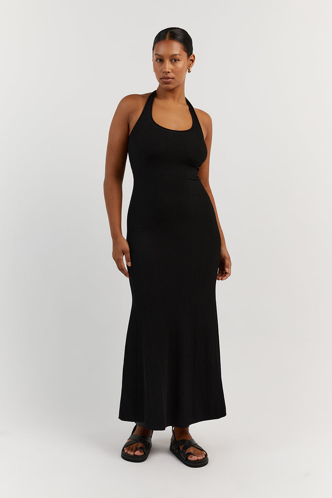 EDDISON BLACK KNIT MIDI DRESS | Dissh