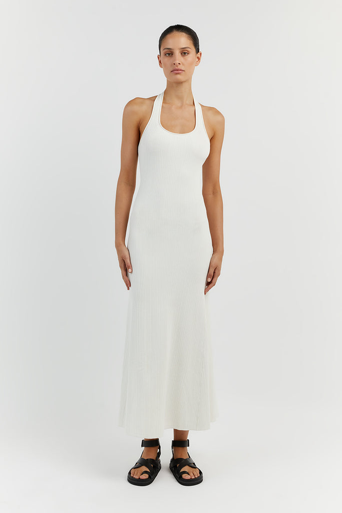 EDDISON OFF WHITE KNIT MIDI DRESS | Dissh