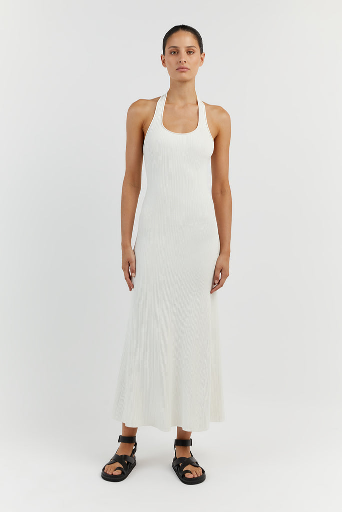 EDDISON OFF WHITE KNIT MIDI DRESS | Dissh