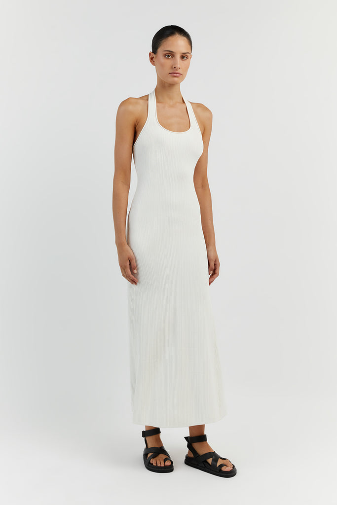 EDDISON OFF WHITE KNIT MIDI DRESS | Dissh