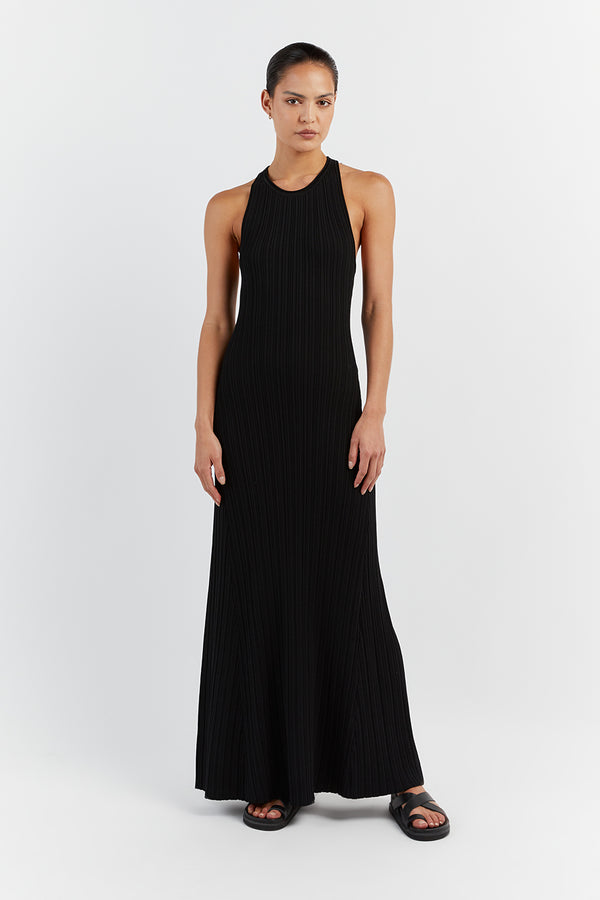 Kiah Long Sleeve Backless Maxi Dress in Black