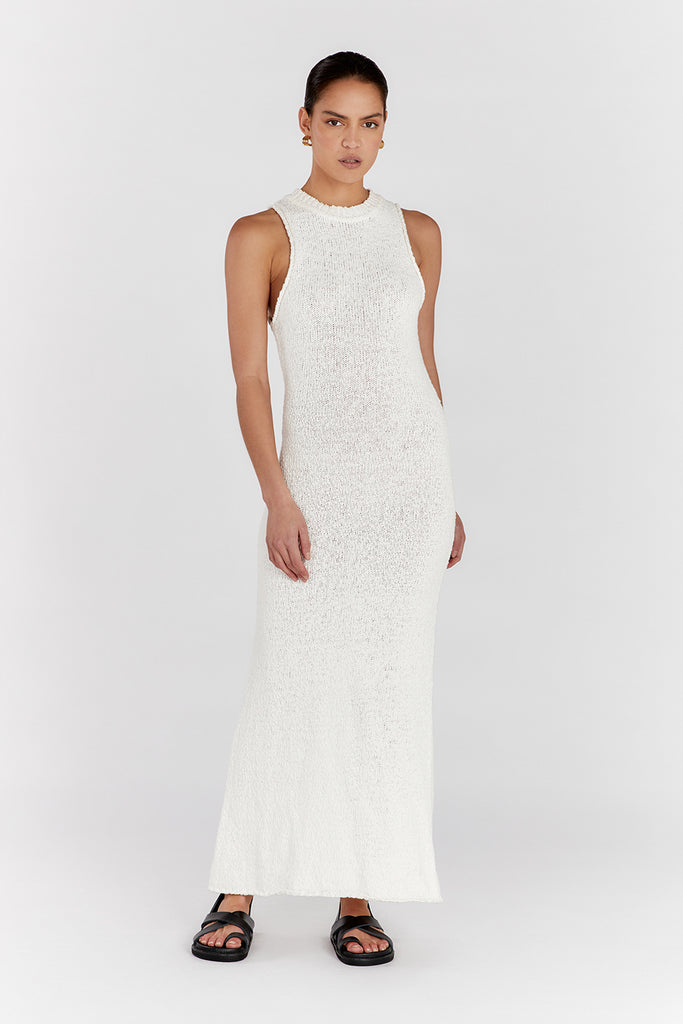 DION OFF WHITE BOUCLE MAXI DRESS | Dissh